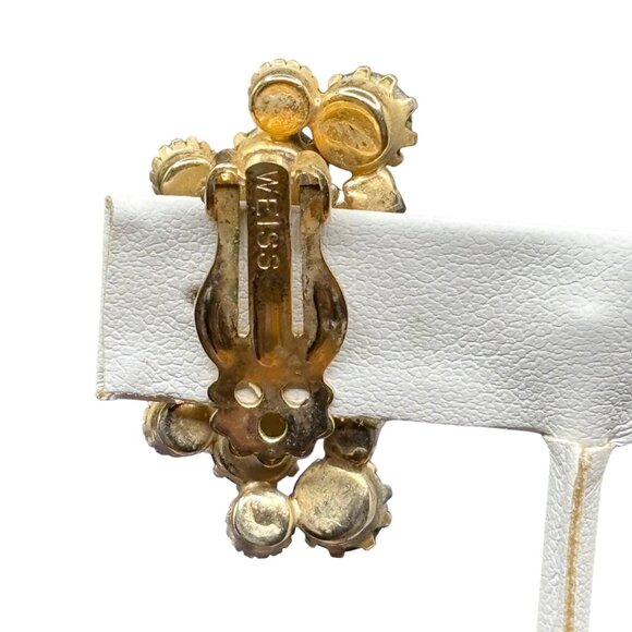 Vintage Weiss Aurora Borealis Blue & Green Rhinestone Cluster Clip-On Earrings - Picture 10 of 14